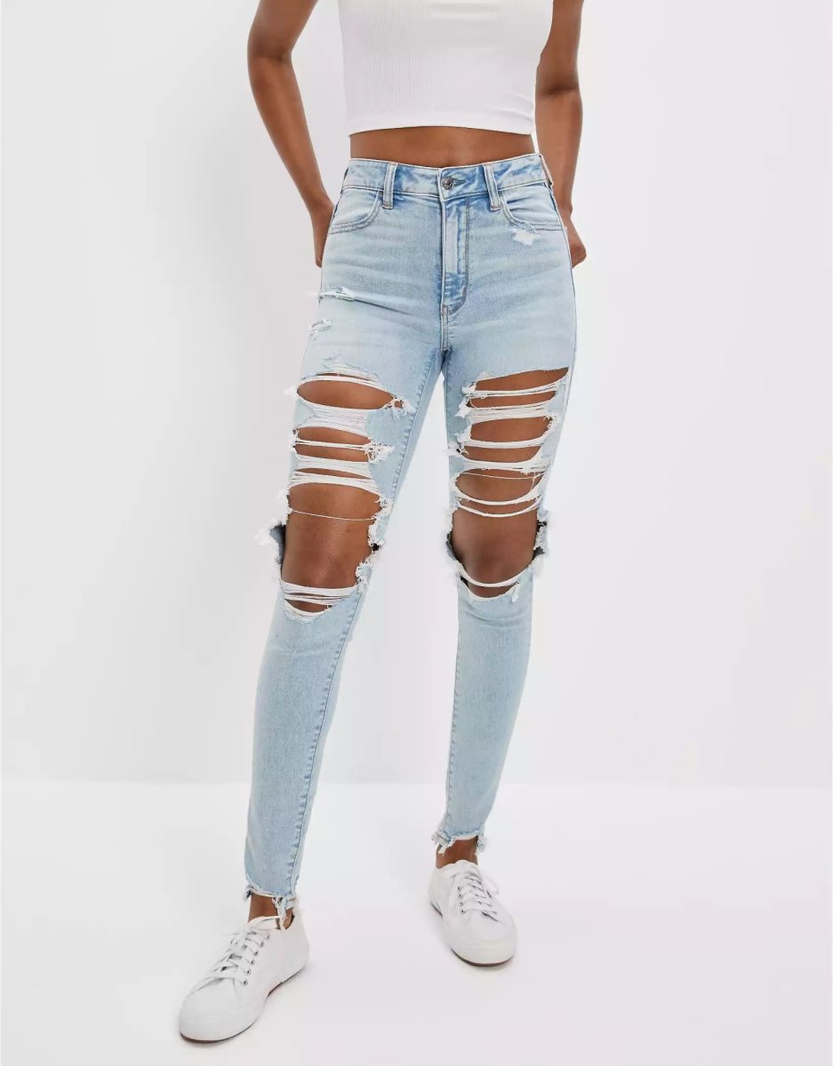 Jean American Eagle AE Ne(x)t Level Ripped Super High-Waisted Jegging Indigo Femme | NIN-45879966